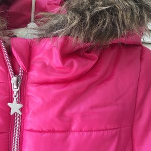GIRLS PINK WITH FAUX FUR PUFFER JACKET SZ 7/8 M